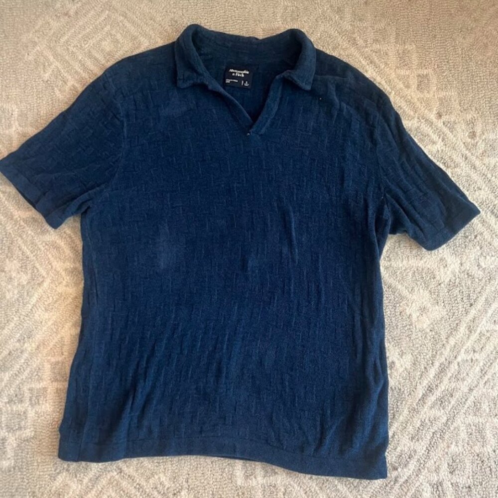 A&F Blue Fuzzy Sweater Polo in Large